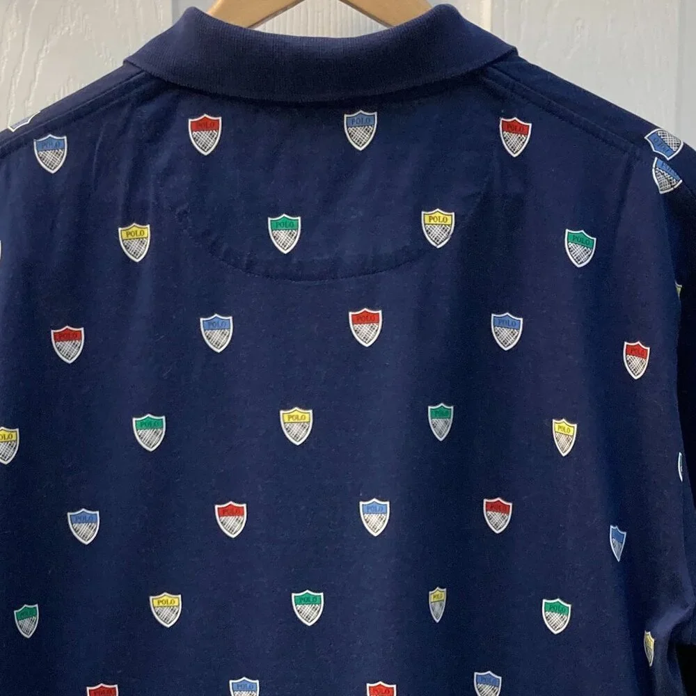 Vintage 90s Polo Golf Ralph Lauren Shields All Over Print Size Medium